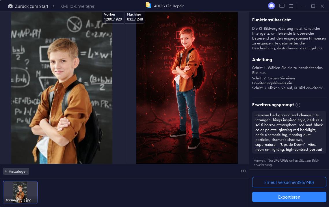 Endergebnis: Stranger Things Filtereffekt mit 4DDiG erstellt