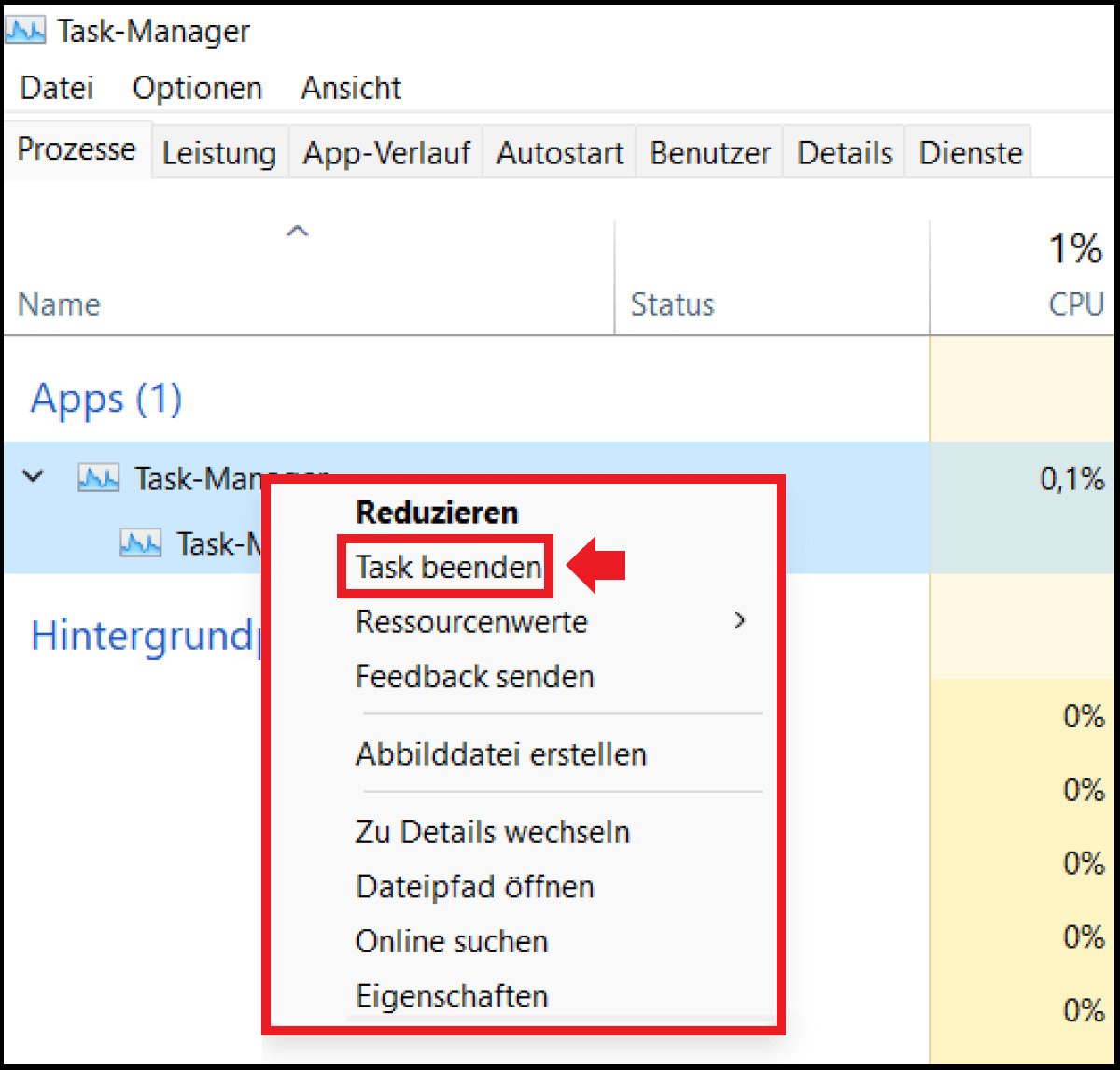 Klicken Sie auf Task beenden