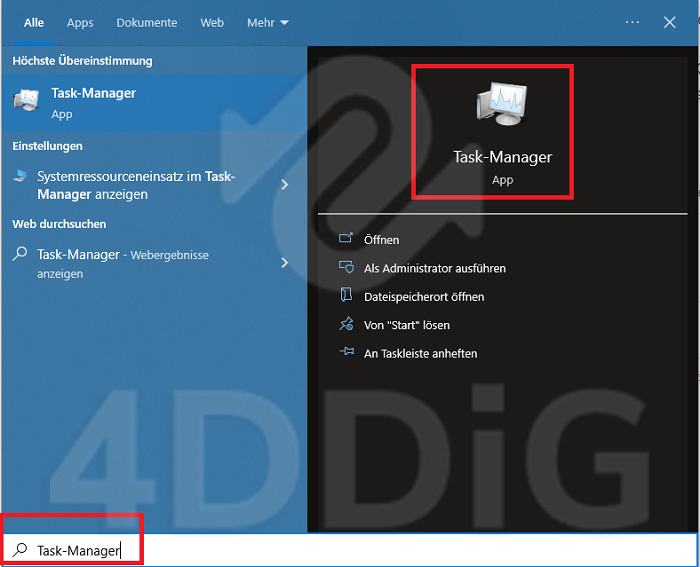 Geben Sie Task-Manager in das Suchfeld ein