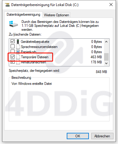Temporäre Dateien löschen