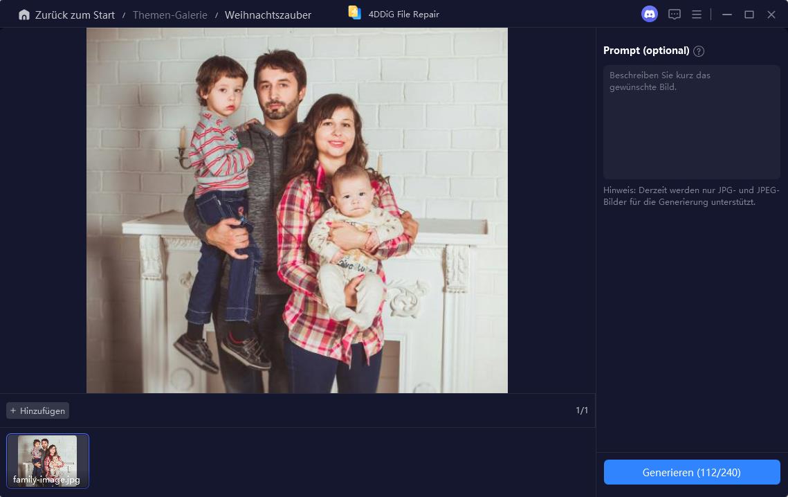 Familienfotos in 4DDiG KI-Bildstil-Transfer hochladen