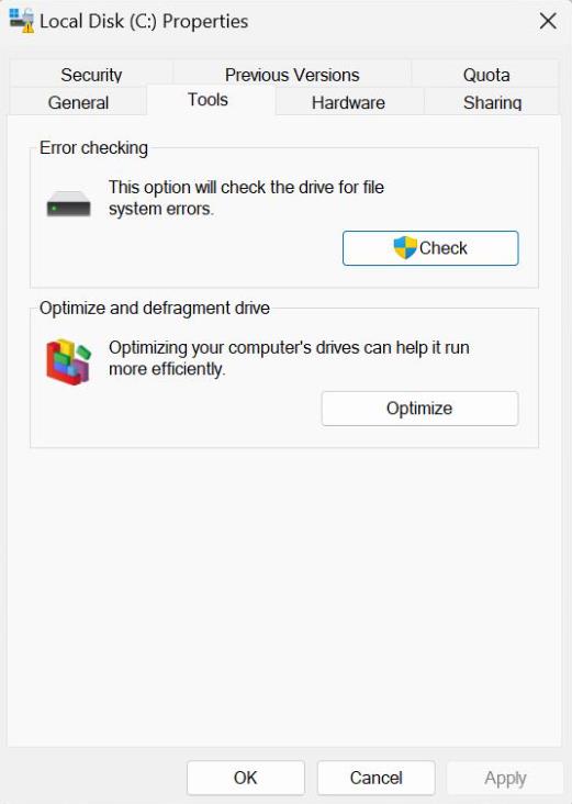 Festplatte unter Windows 11 mit der Fehlerüberprüfung prüfen