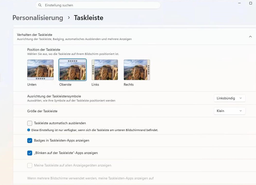 Windows 11 Taskleiste anpassen: Position oben, unten, links oder rechts auswählen
