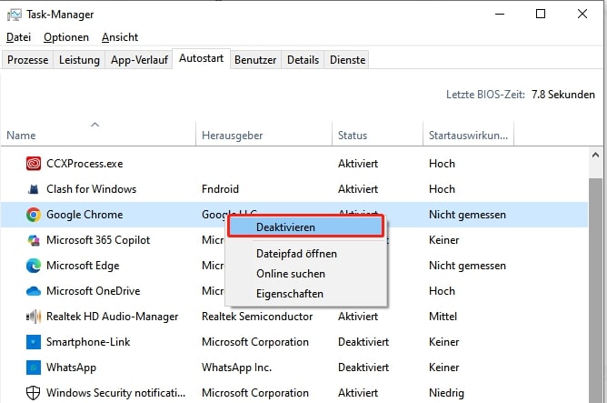 Autostart-Programme deaktivieren