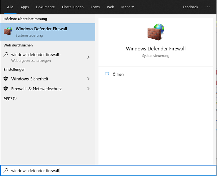 windows defender wall öffnen