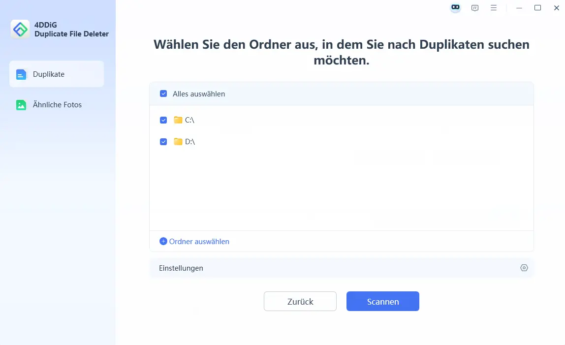 Wählen Sie Laufwerke und Ordner aus, um Mac-Duplikate zu scannen