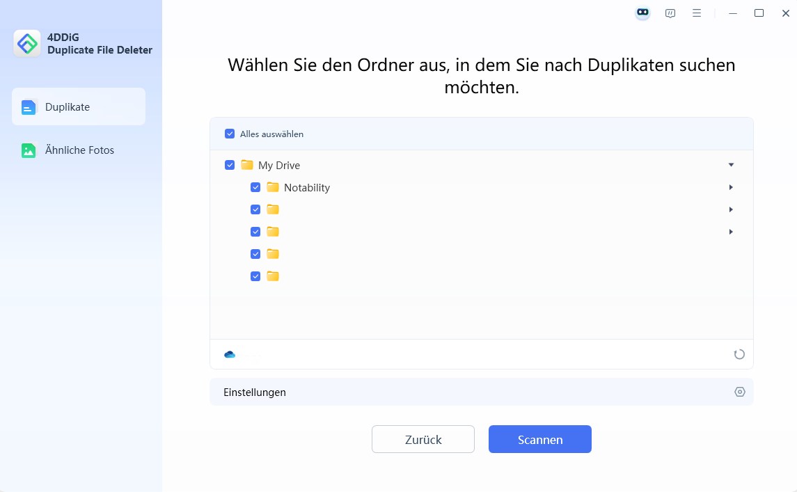 Ordner in OneDrive zum Scannen auf Duplikate auswählen