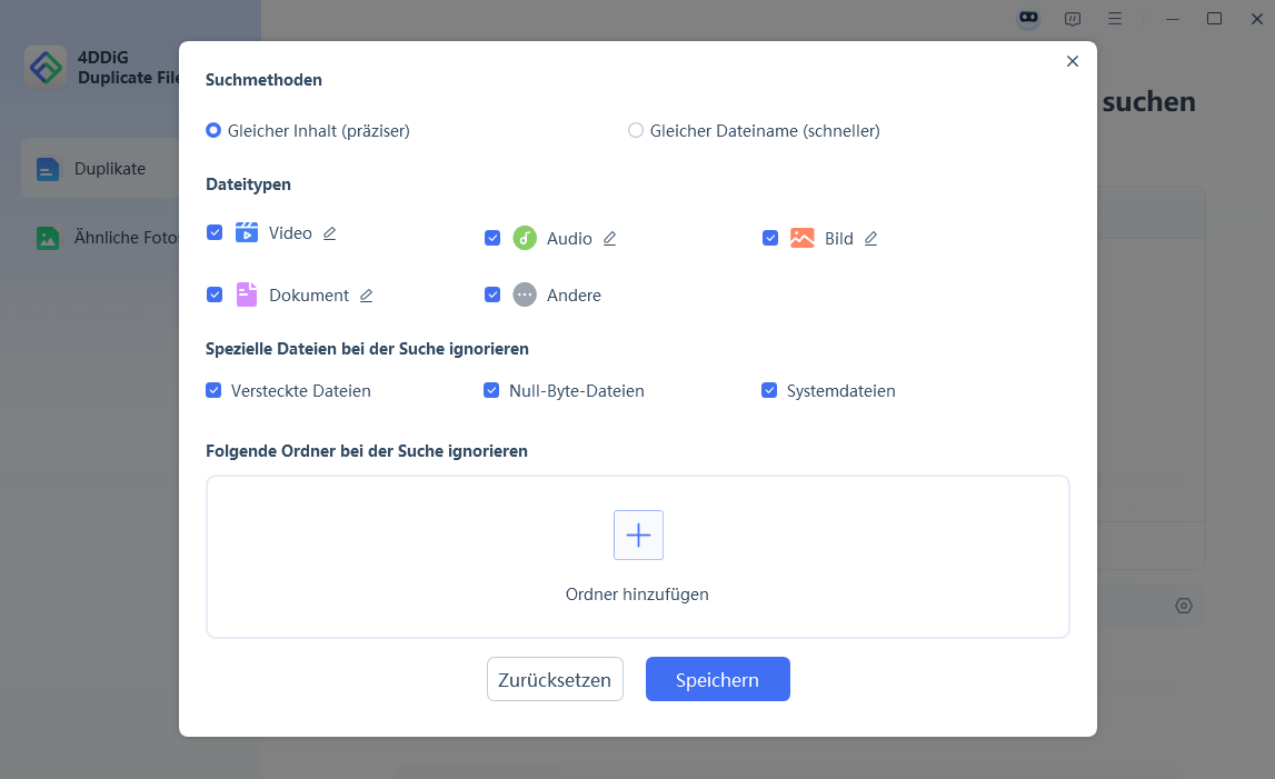 settings to scan for duplicates