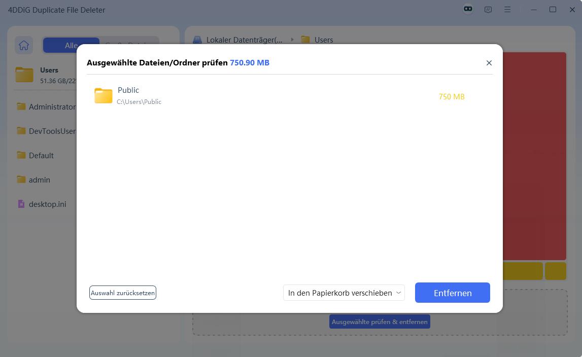 Löschmethode auswählen und unerwünschte Festplattendateien entfernen