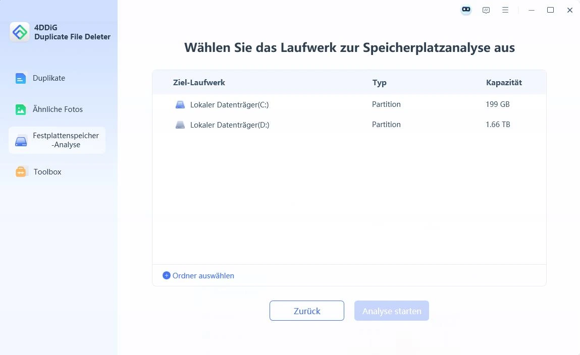 Laufwerk zur Analyse auswählen