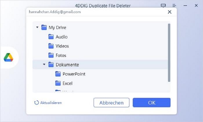 Wählen Sie den Google Drive-Speicherort, um gescannt zu werden