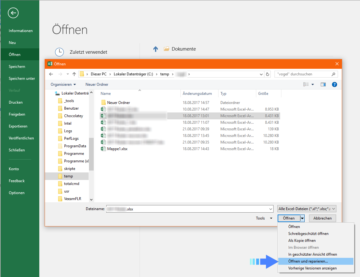 wiederhergestellte Excel-Dateien nicht öffnen-1