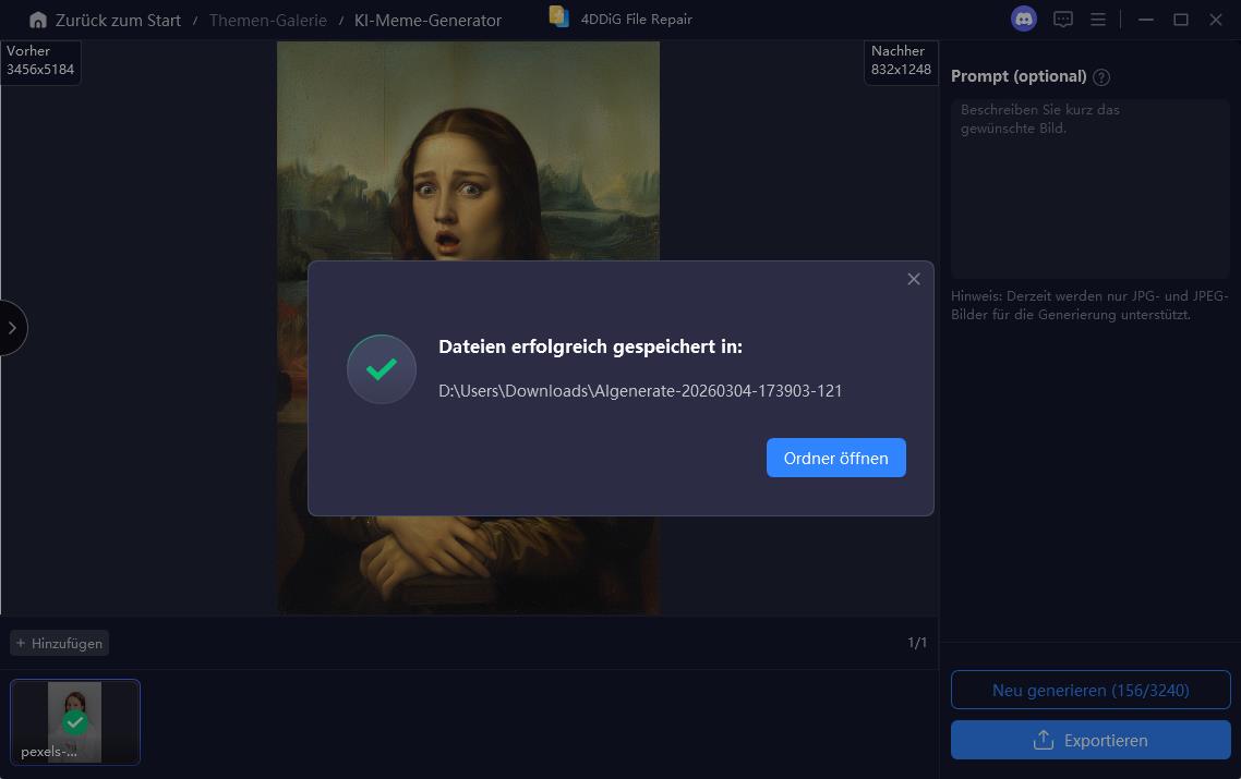 Vorschau und Speichern der generierten KI-Bilder