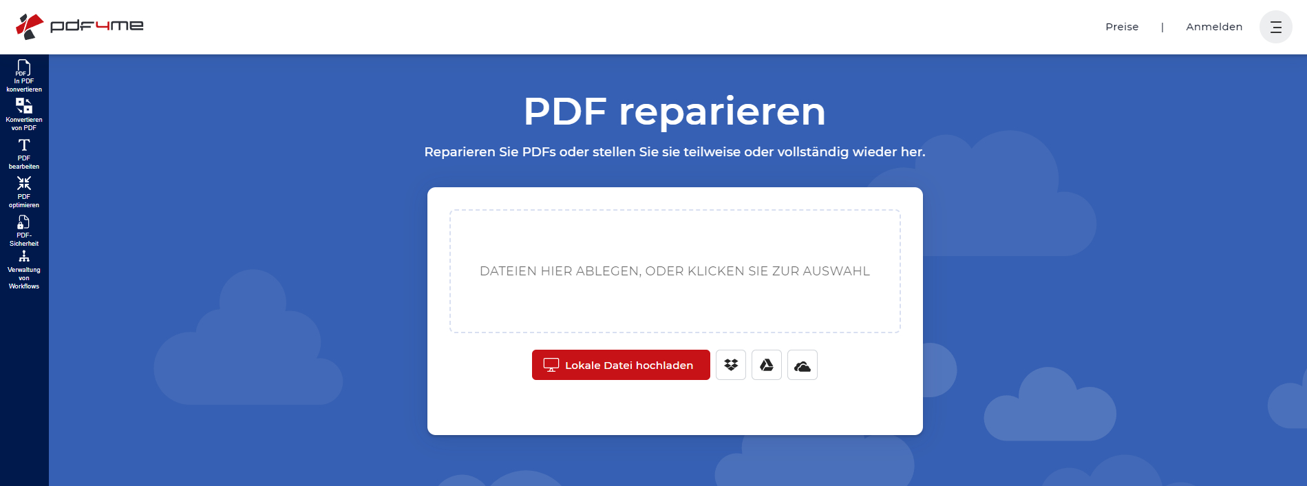 bildschirm zum hochladen von pdf-reparaturen