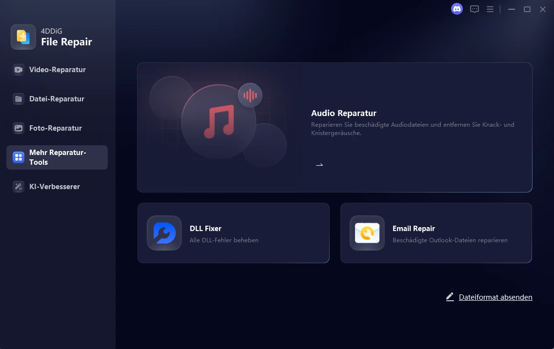 weitere reparatur-tools benutzeroberfläche und audio-reparatur auswählen