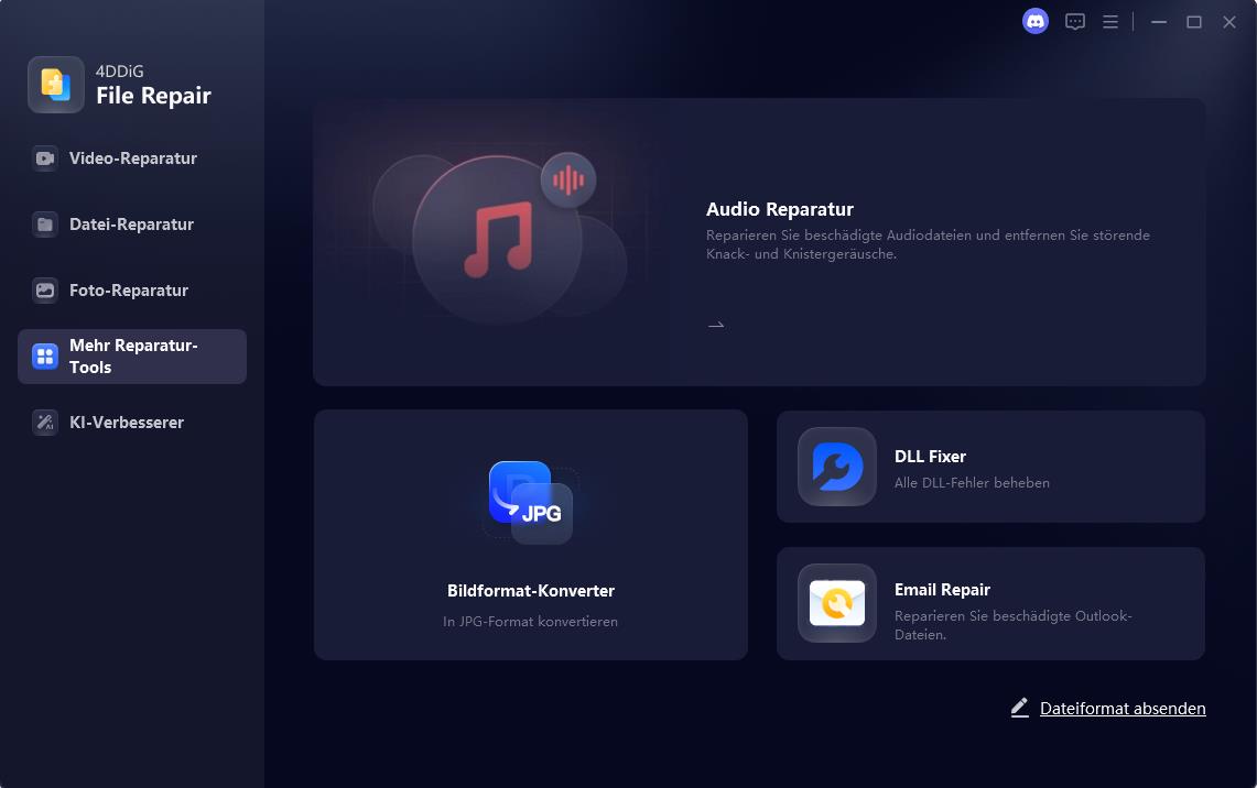 weitere reparatur-tools benutzeroberfläche und audio-reparatur auswählen