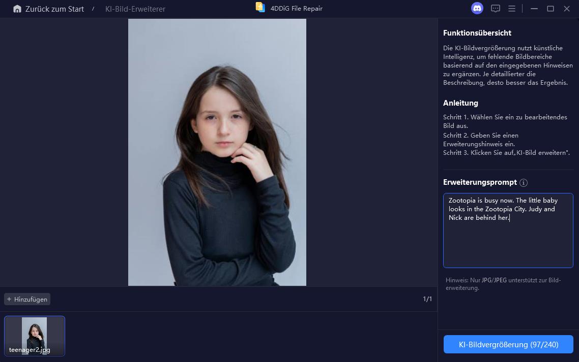 Prompt eingeben für Zoomania Stil