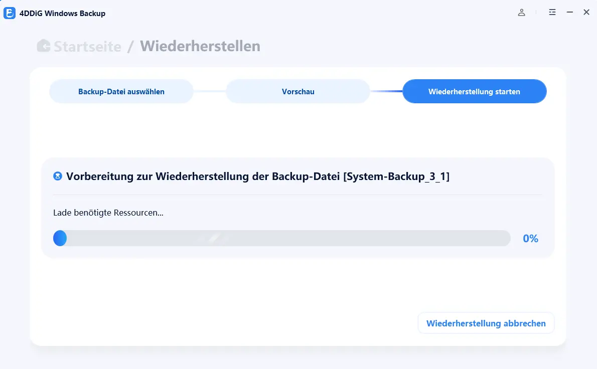 Vorbereitung für Systemwiederherstellung