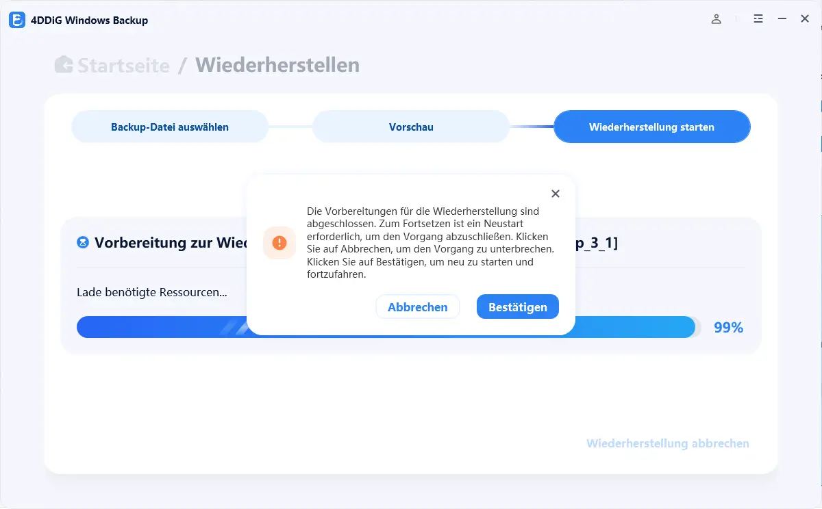 Neustart zur Systemwiederherstellung