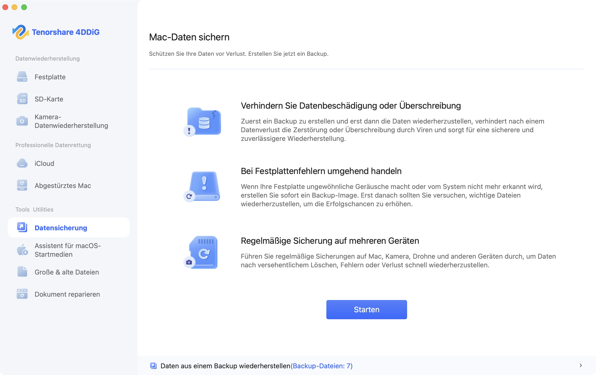 Daten-Backup-Funktion auswählen