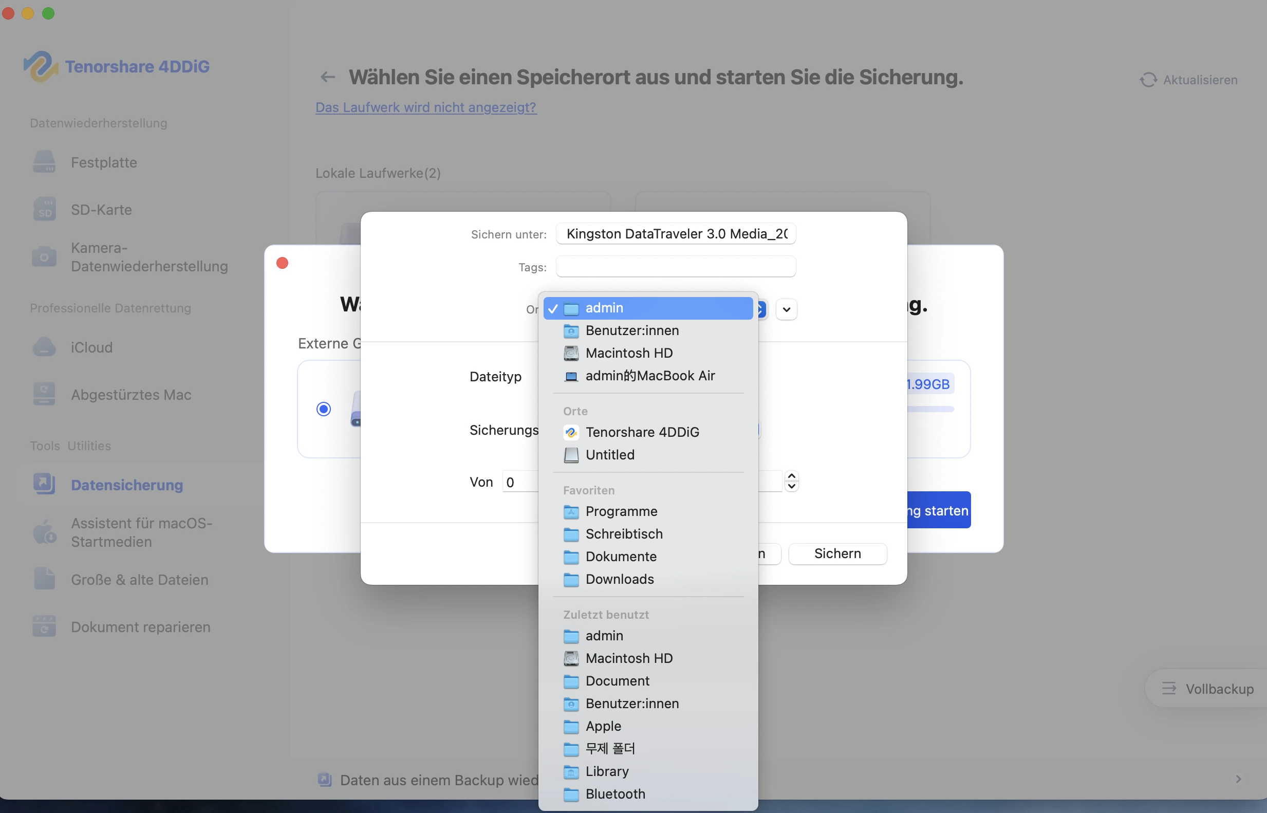 Speicherort auswählen