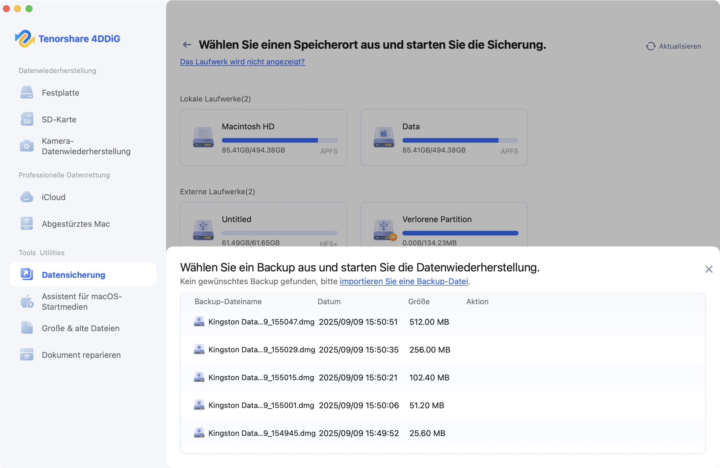 Backup-Datei auswählen