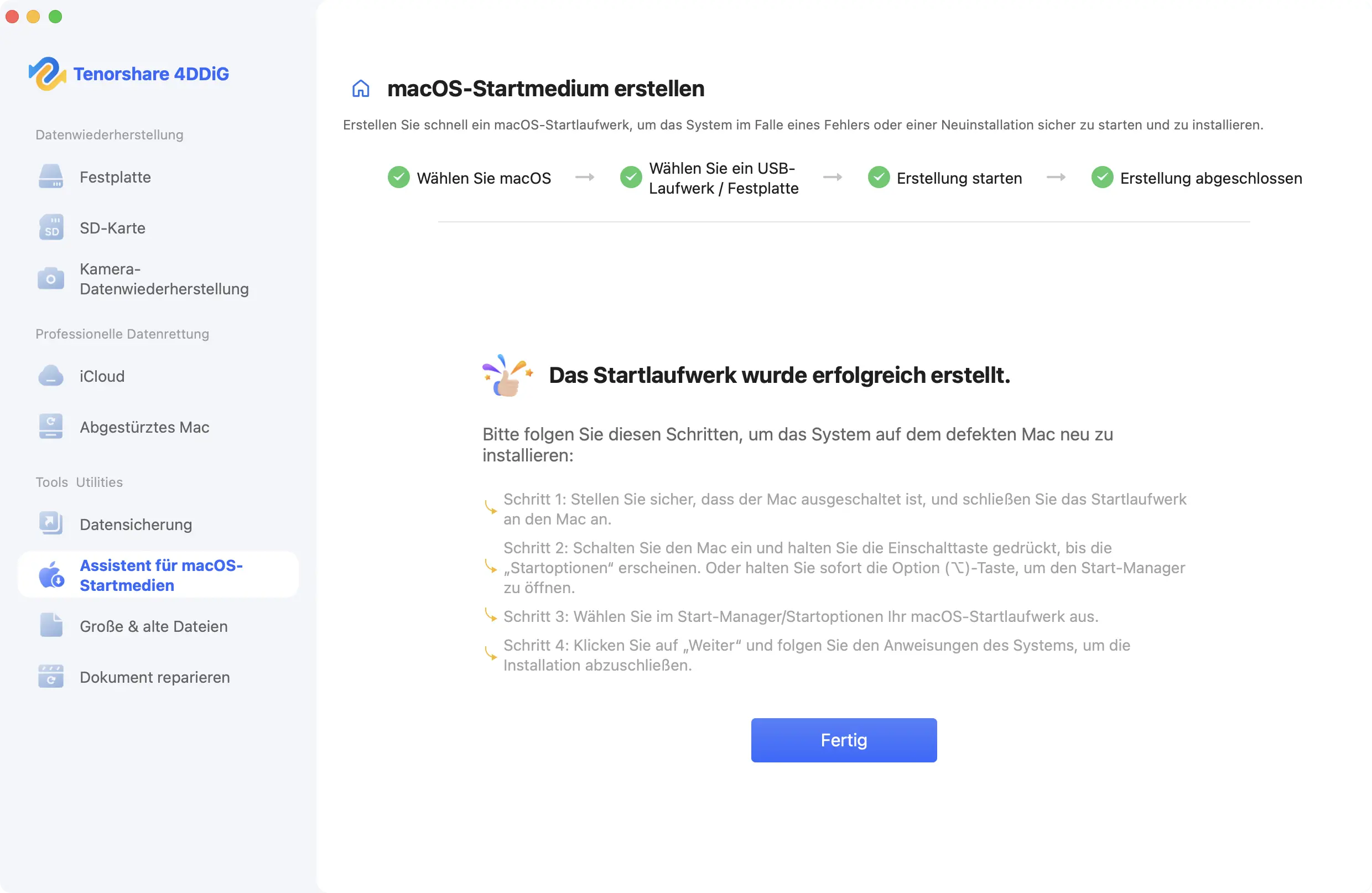 macOS-Startvolume erfolgreich erstellt