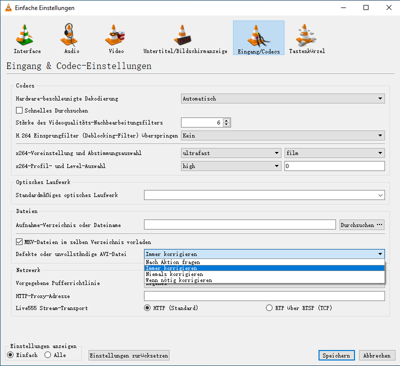 Reparieren von beschädigten Videodateien nach der Wiederherstellung mit vlc-2