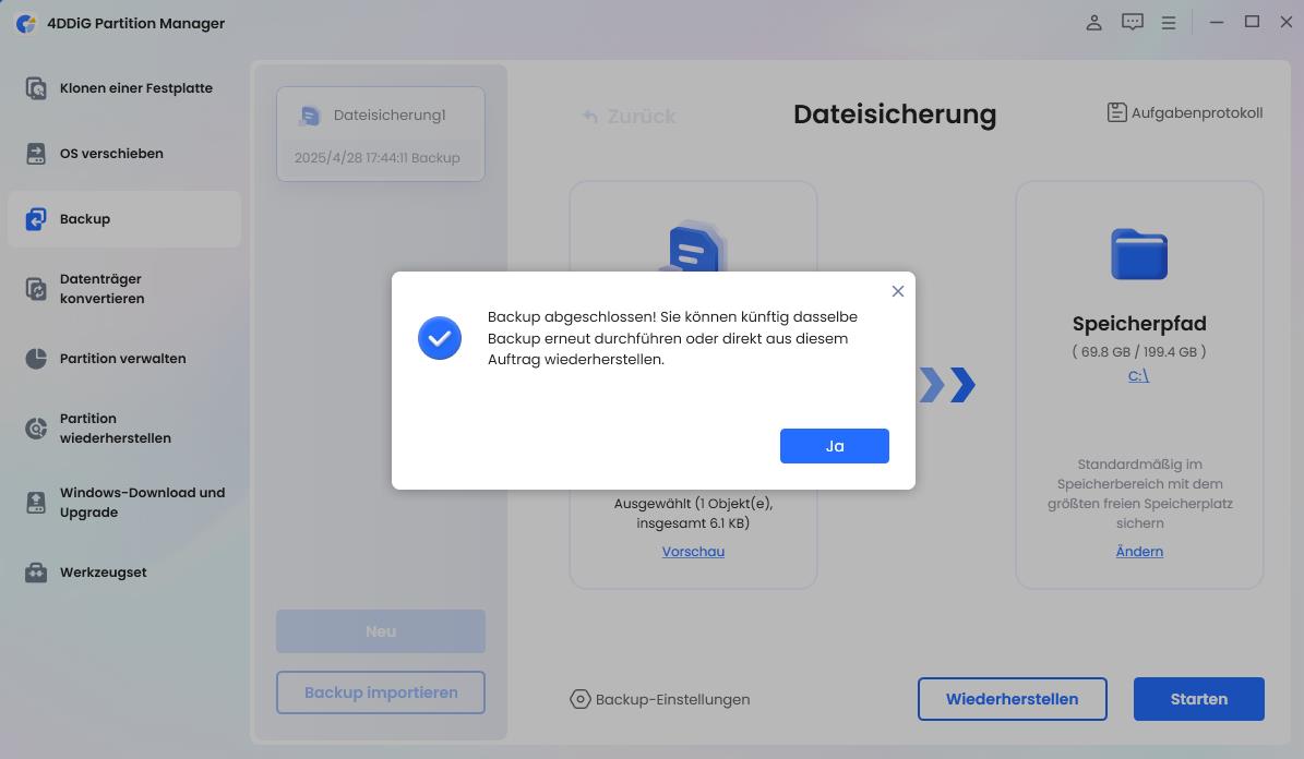 sicherung freigegebener ordner erfolgreich abgeschlossen