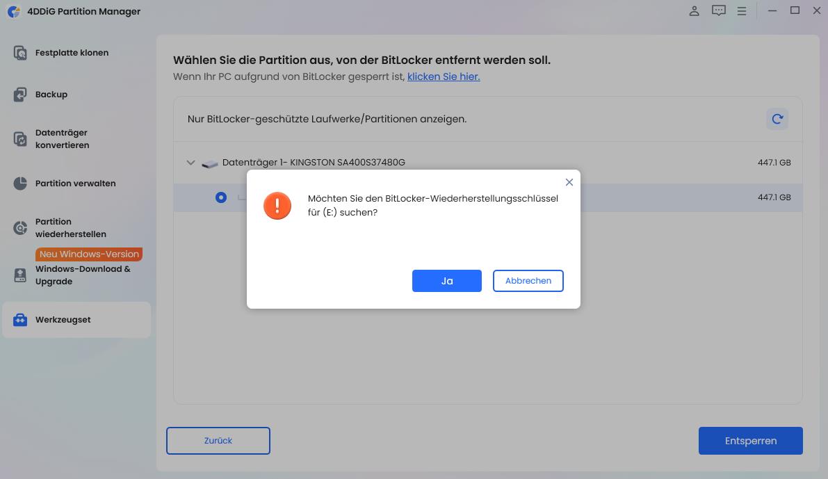 Entfernen von BitLocker bestätigen