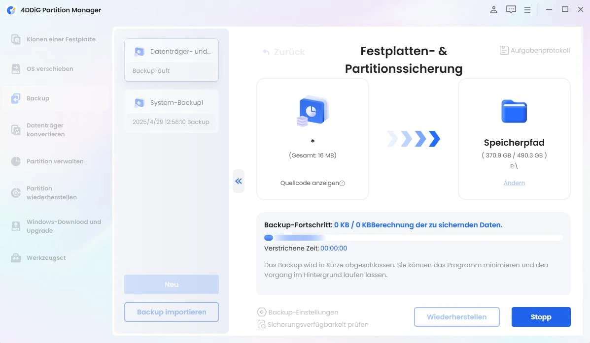Festplattensicherungsfortschritt