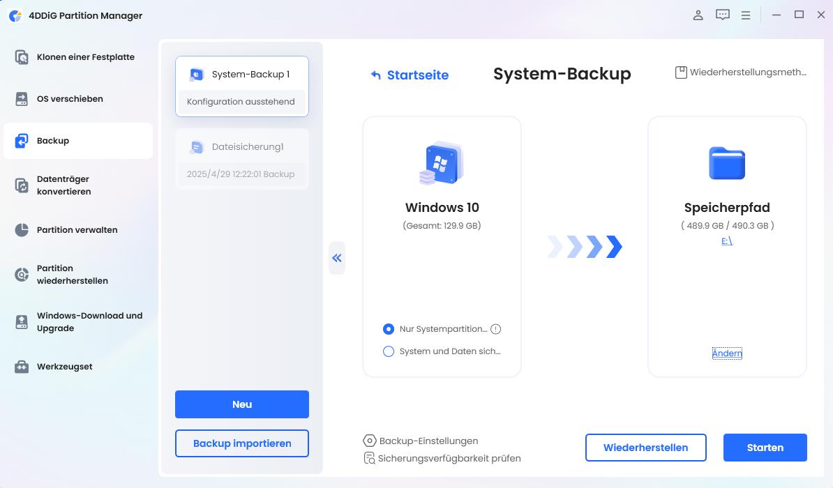 Speicherpfad für Windows-Backup wählen