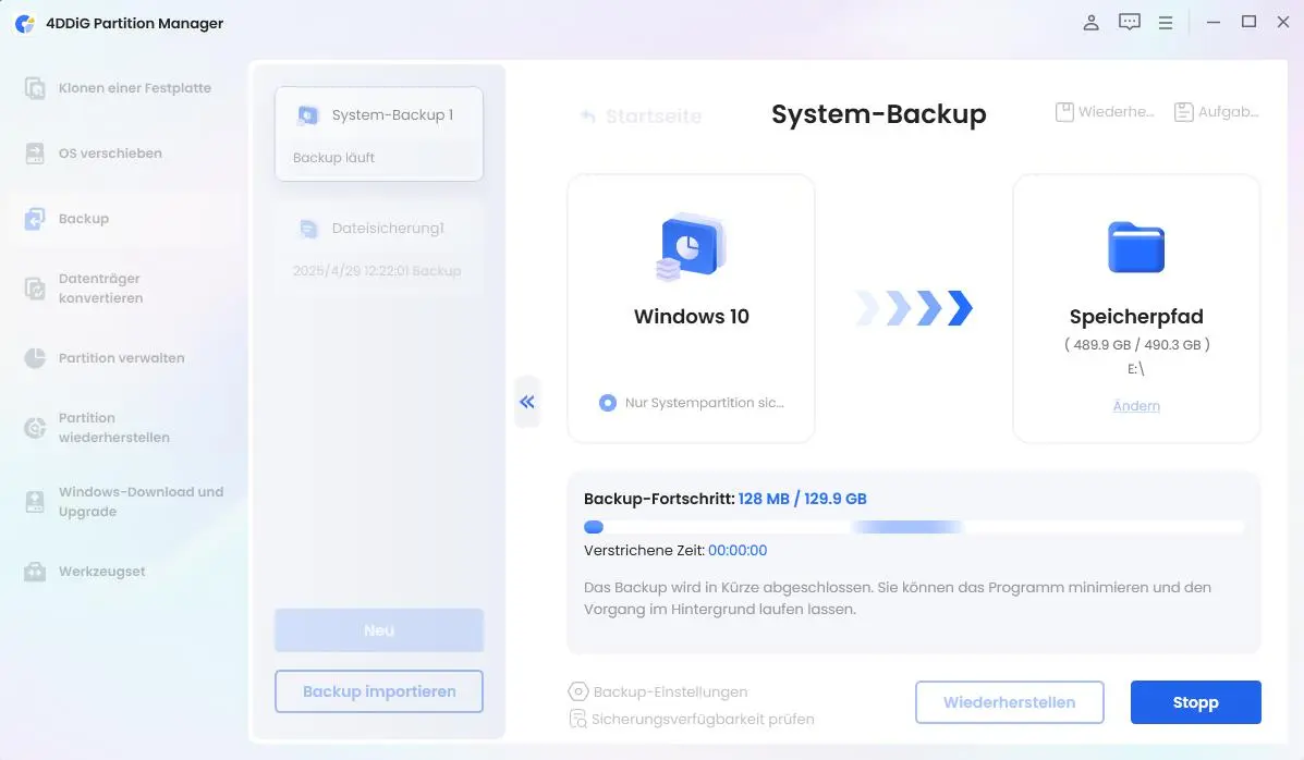 Warten auf die System-Sicherung