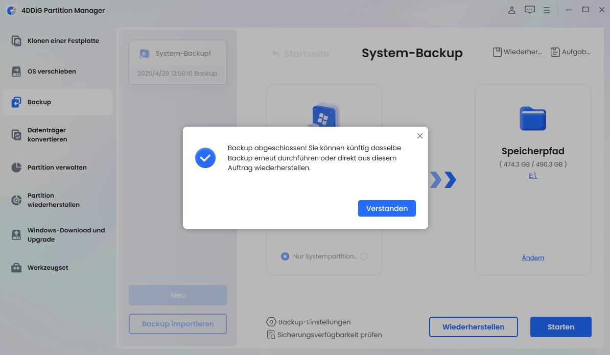 sicherung erfolgreich abgeschlossen