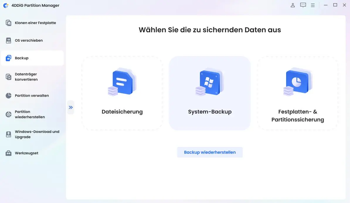 Systembackup auswählen