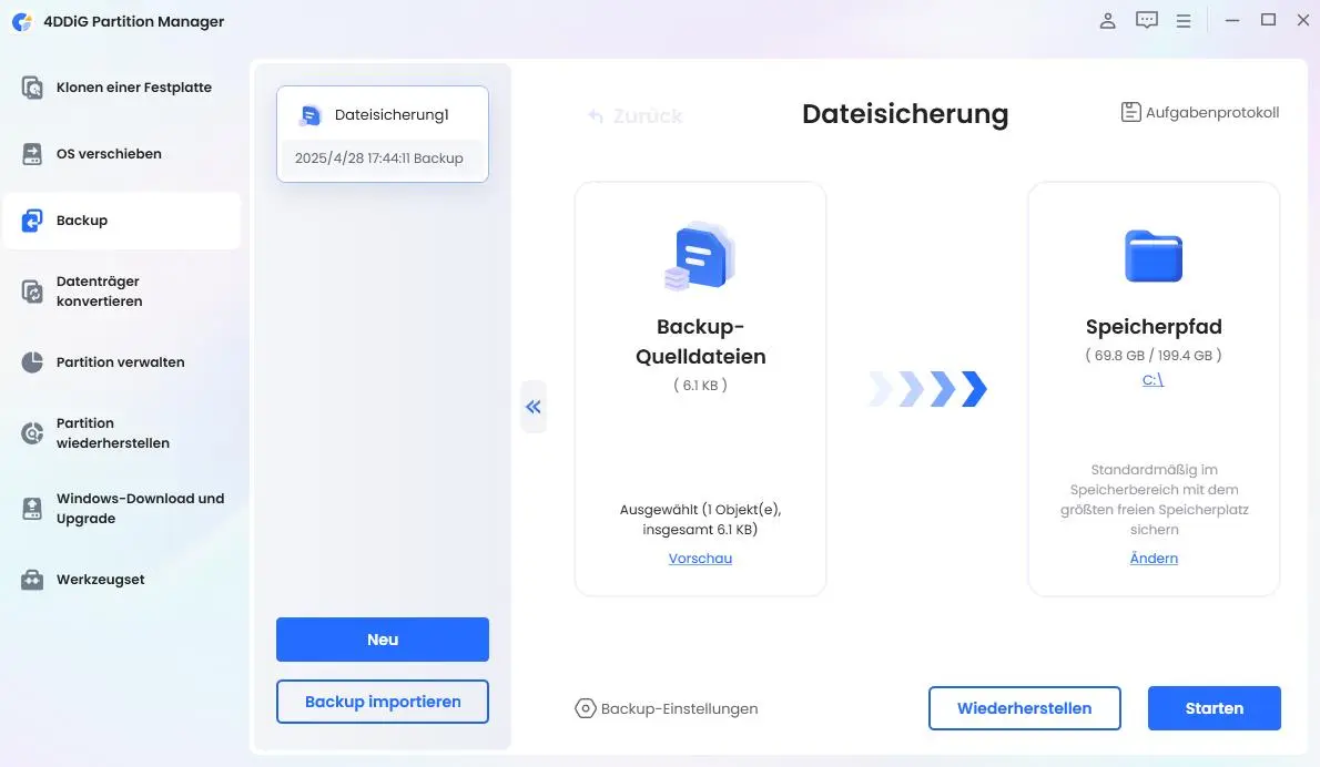 Wiederherstellen aus der Dateisicherung