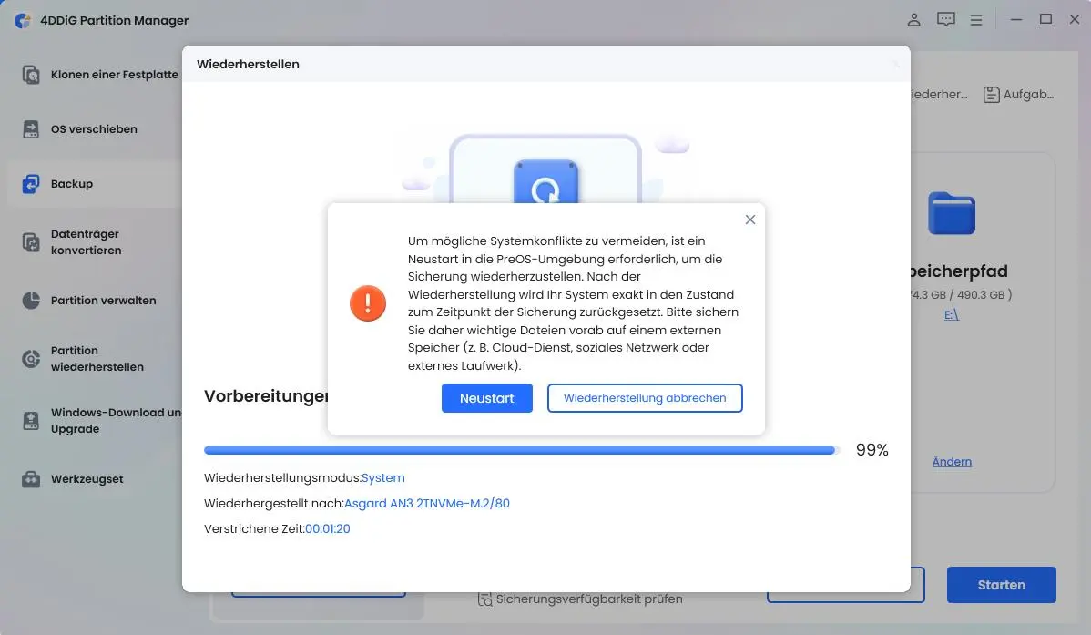 Neu starten, um das System wiederherzustellen