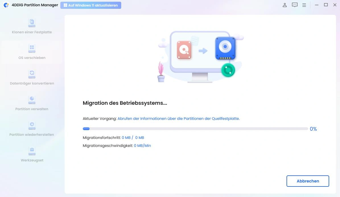 Die Systemmigration beginnt