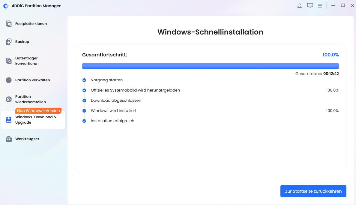 Schnellinstallation erfolgreich