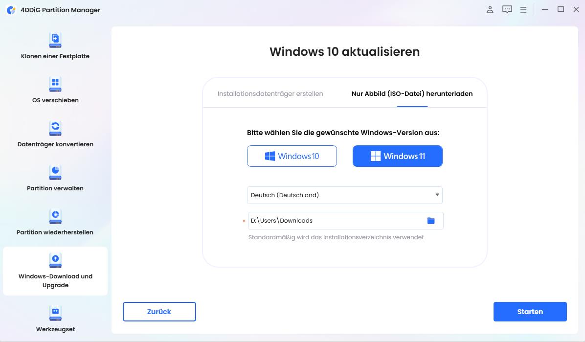 Zu „Nur das Abbild herunterladen“ wechseln