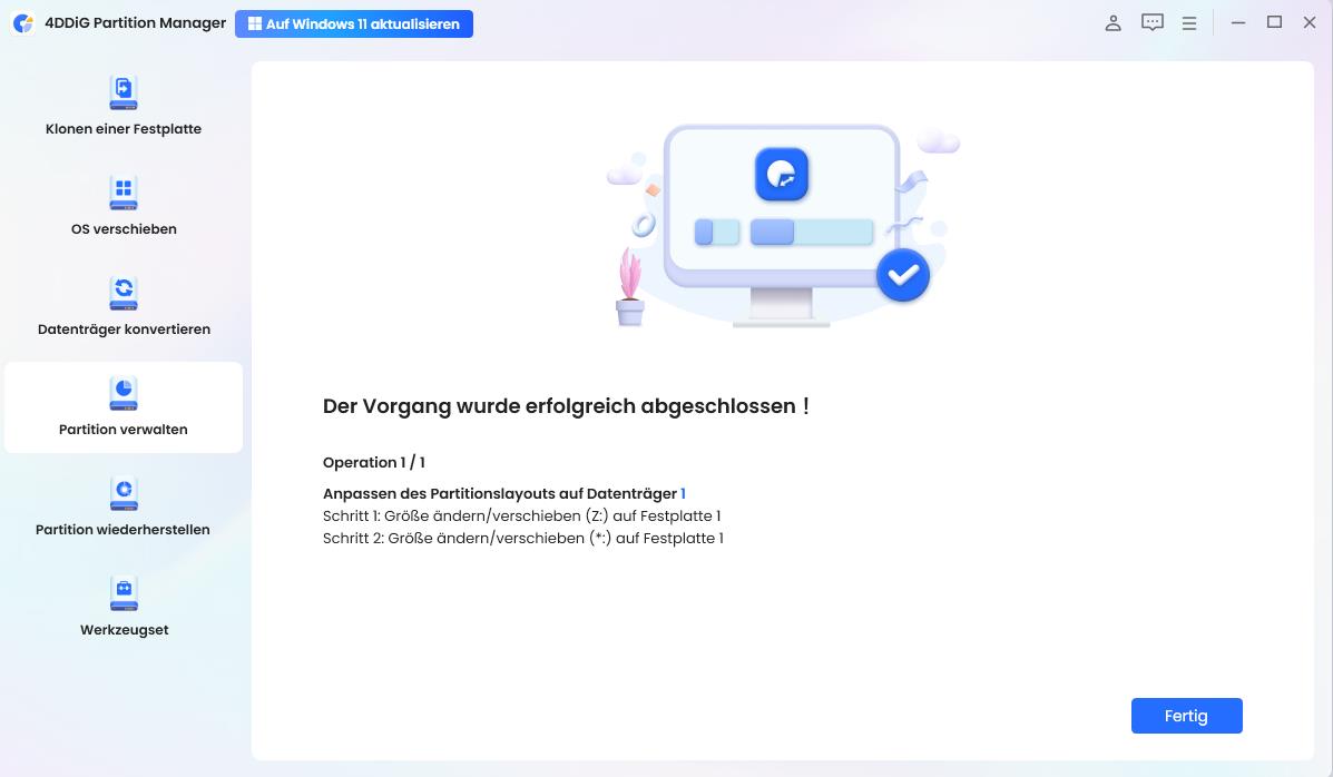 Aufgabe zur Größenänderung der WinRE-Partition ausführen