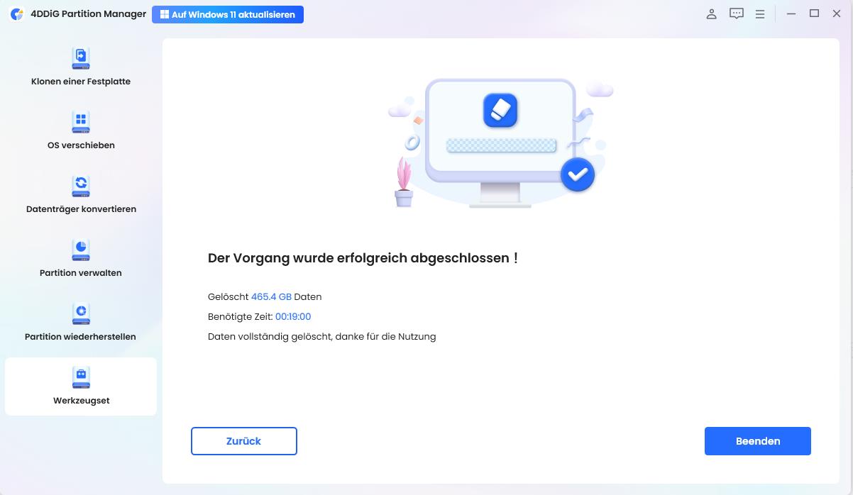 löschen der festplatte abschließen