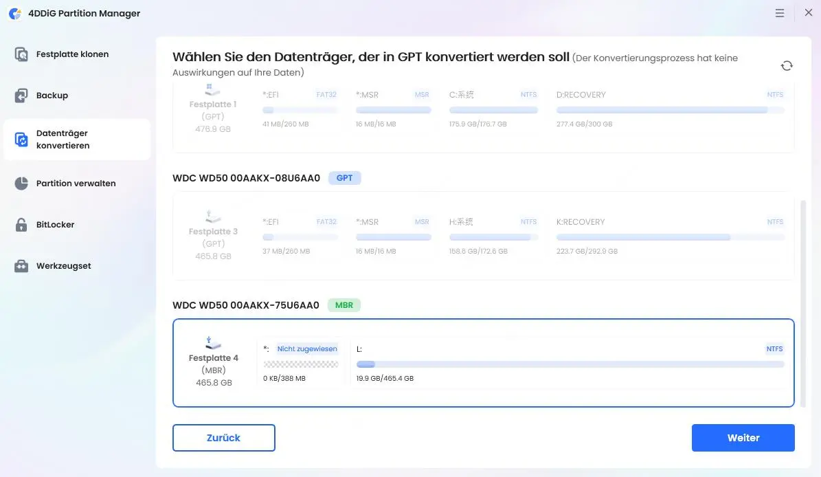 PE-Konvertierung fortsetzen