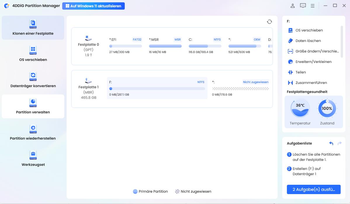 die neue Partition anpassen