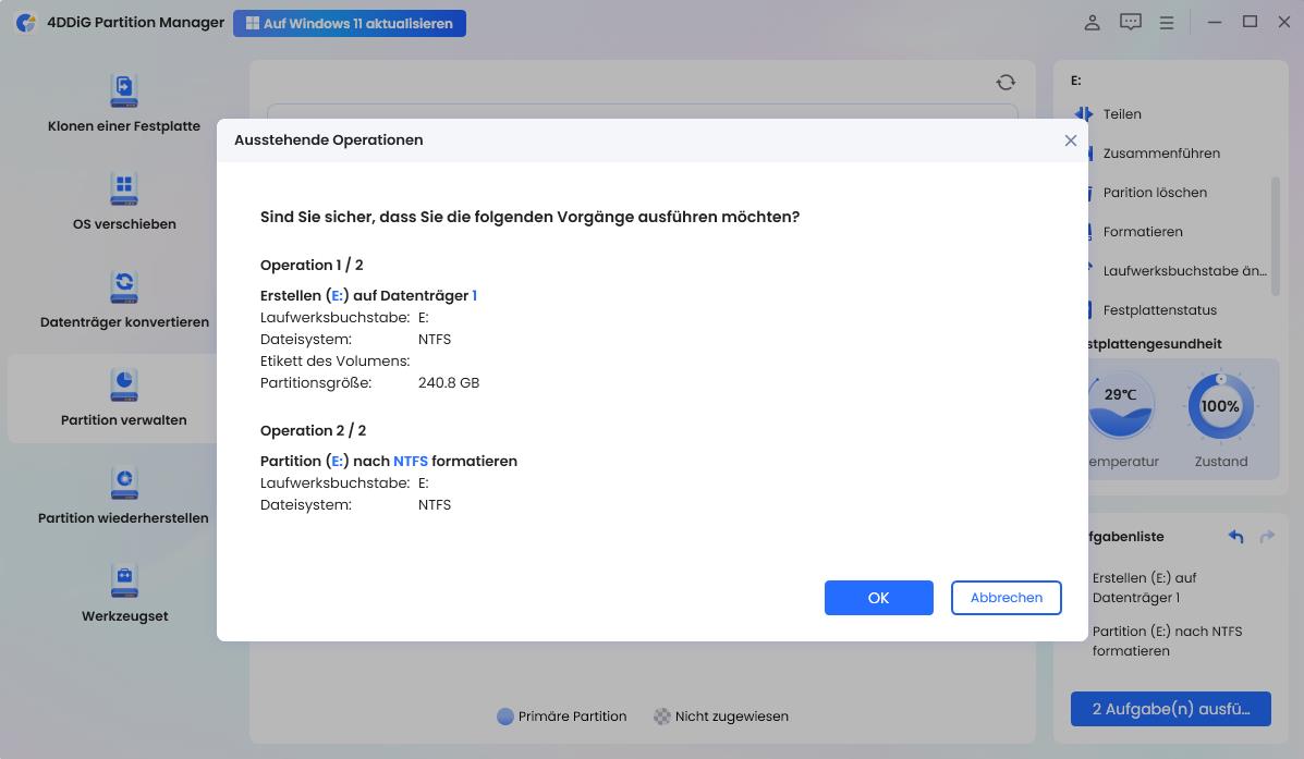 die Formatierung von usb abgeschlossen