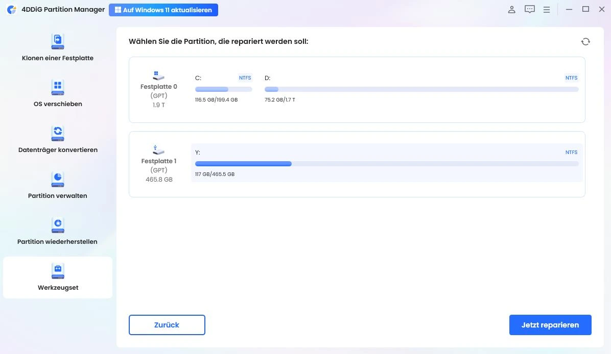 partition reparieren auswählen