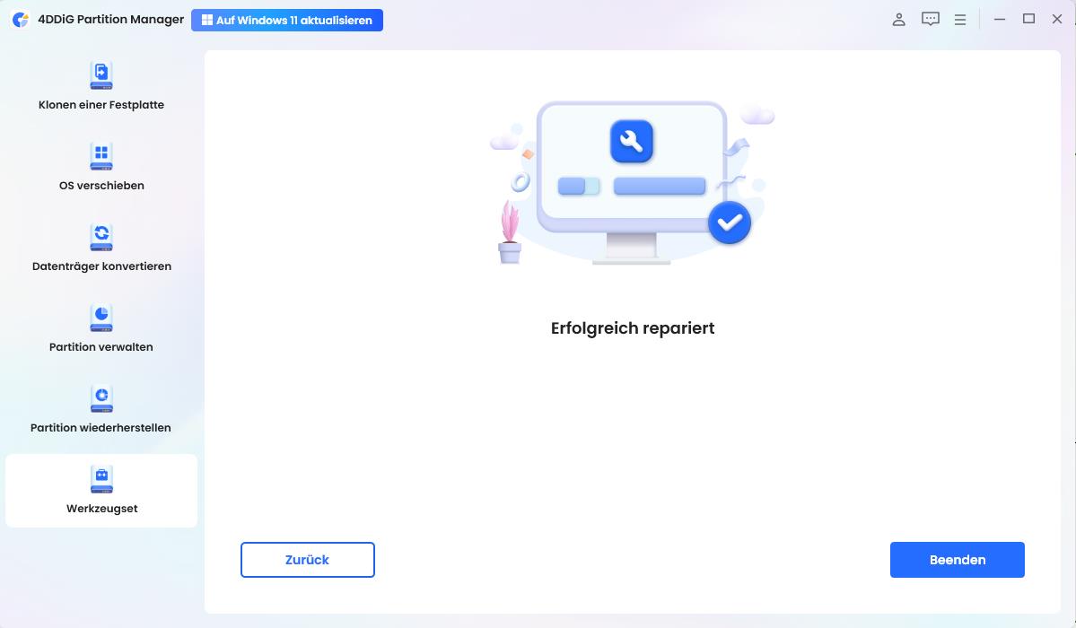 Partition erfolgreich repariert