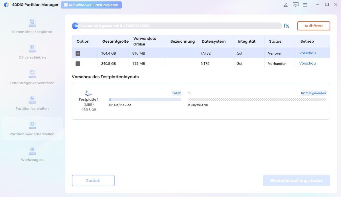 wiederherstellung starten
