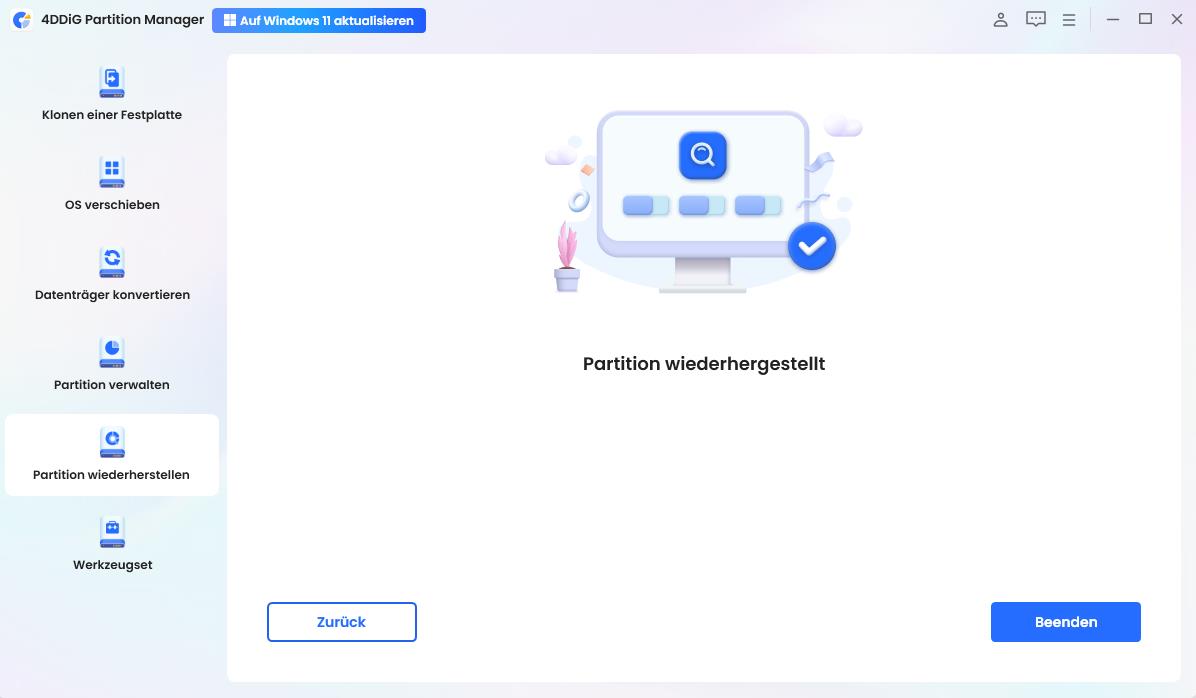 Partitions-Wiederherstellung beenden