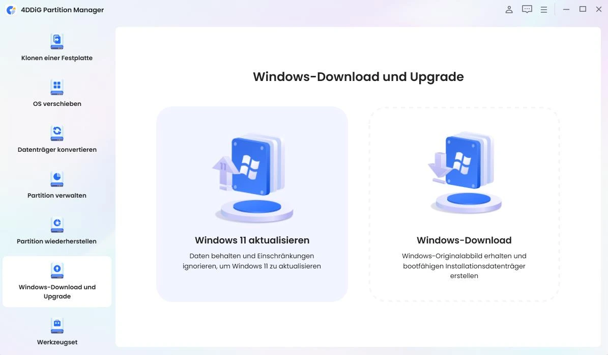 Windows 11 Upgrade auswählen